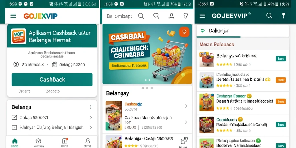 Tampilan antarmuka aplikasi GOJEKVIP dengan fitur cashback yang menarik.
