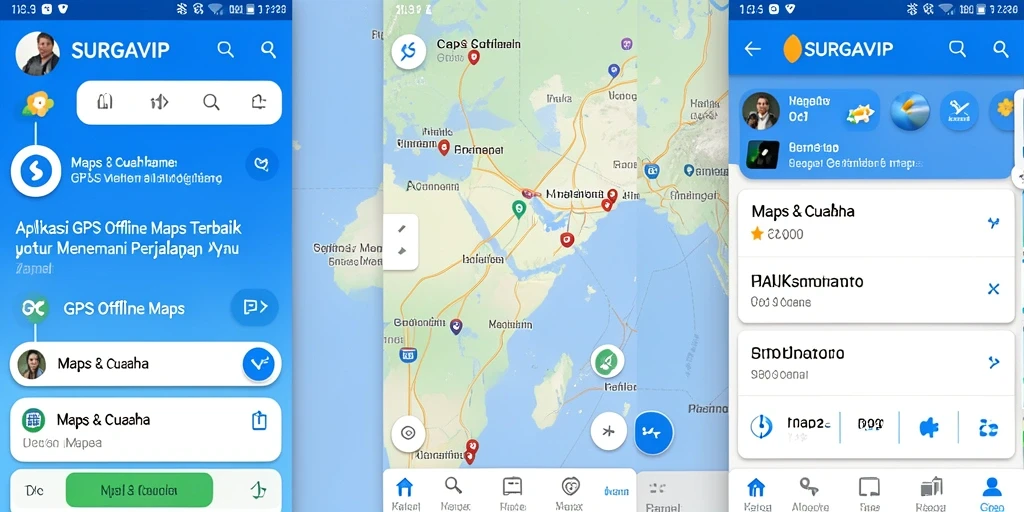 Antarmuka aplikasi SURGAVIP yang intuitif untuk navigasi GPS Offline Maps.