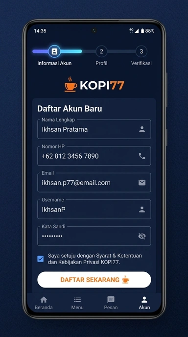 Tampilan halaman daftar kopi77