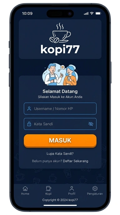 Tampilan halaman login kopi77